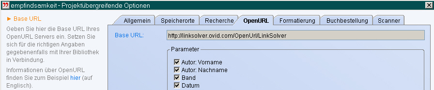 Adresse des Linkresolvers eintragen